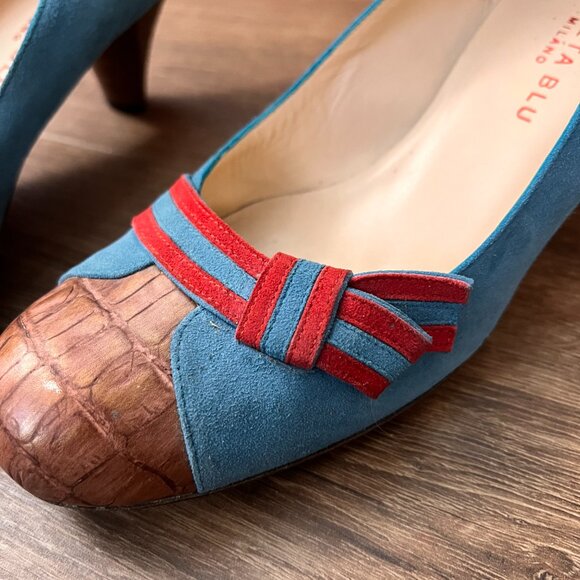 Moneta Blu Anthro Retro Blue Suede Heels Rockabilly 8 - Picture 8 of 15